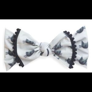 Baby Bling Halloween Black Cat w/Pom Trim Headband